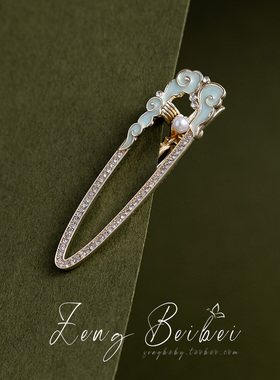 水云~新中式祥云发夹 侧边镂空刘海夹女蓝色碎发鸭嘴夹子发卡头饰