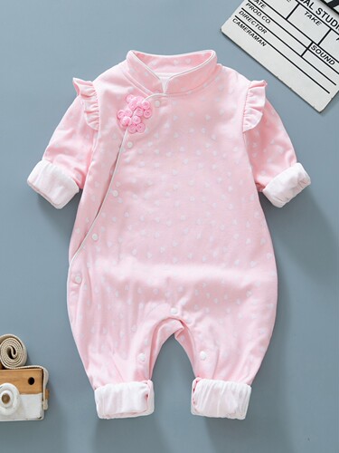 双层婴儿衣服女宝宝纯棉新生儿哈衣爬服春秋满月0-1岁旗袍连体衣