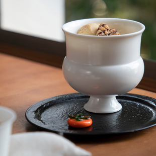 三宅家食器 宋式腰鼓杯 哑光白瓷陶瓷高脚咖啡杯中式复古茶杯水杯
