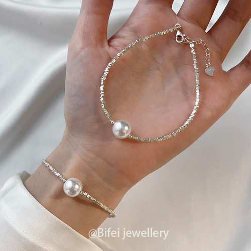 碎银子施家珍珠手链女纯银手饰