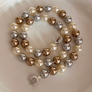 美拉德混彩珍珠项链10mm大溪地毛衣链锁骨链女士夏季 颈链2026新款