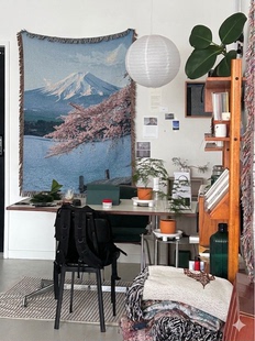 氛围感韩国博主挂毯卧室书房布置毯 日本富士山樱花季