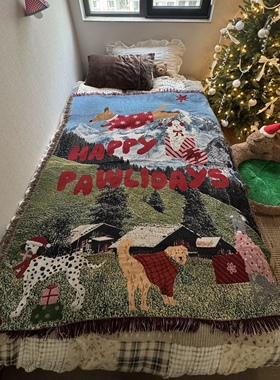 Happy Pawlidays圣诞氛围感韩式卧室布置小清新狗狗挂毯毯子卧室