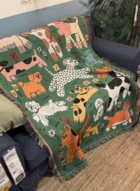 英国插画家卡通狗狗乐园多巴胺卧室布置盖毯汪汪乐园