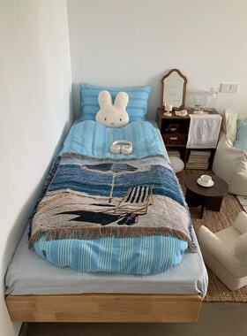 松弛感 蔚蓝海岸度假风格复古海报风格韩式毯子日落挂毯可铺床