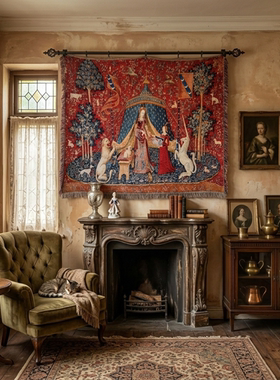 哈利波特场景 中世纪复古独角兽挂毯法国艺术品 淑女与独角兽