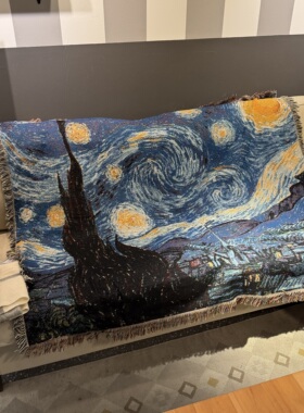 复古色油画文森特梵高星夜星空挂毯装饰毯盖毯床毯毛毯针织毯
