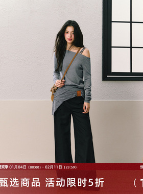 7Shiftin原创设计夏季新款甜美灰色露肩上衣设计围裙阔腿裤套装女