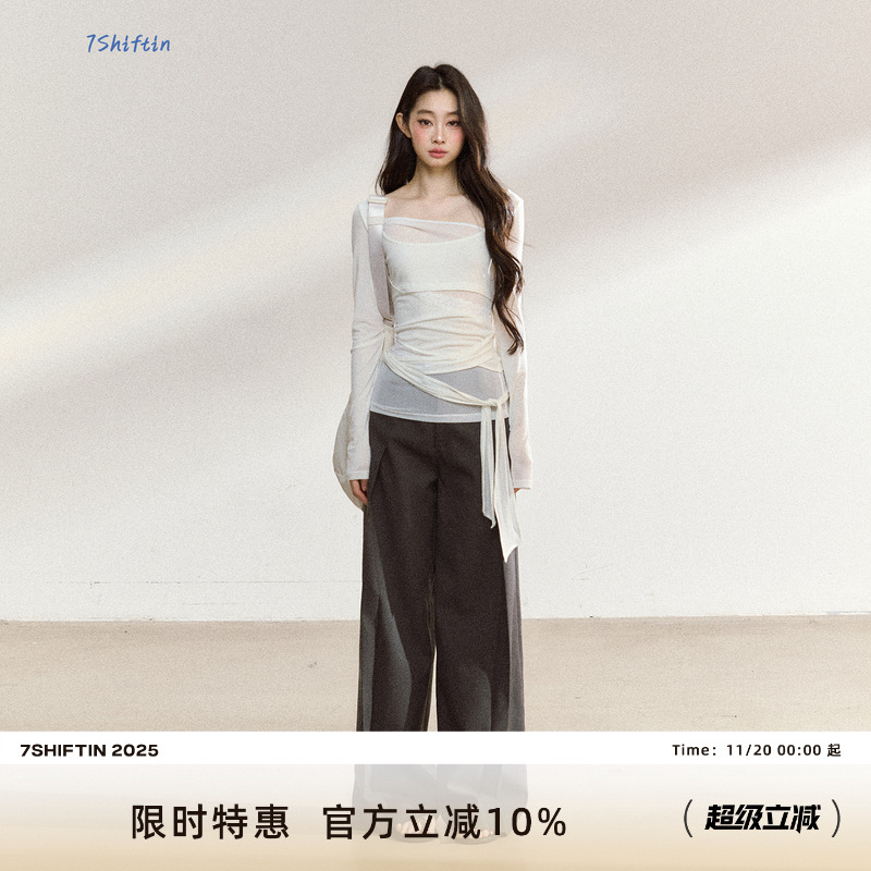 7Shiftin 原创设计感深灰色宽松直筒西裤新款垂坠高级感休闲裤子