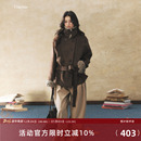 7Shiftin 高级毛领保暖呢子大衣 原创设计双排扣棕色毛呢外套冬季