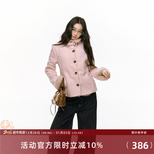 7Shiftin 原创设计秋冬新款双色修身毛绒外衣保暖皮毛一体外套女