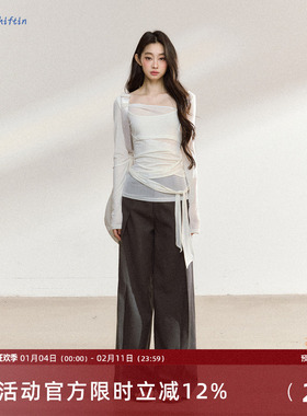 7Shiftin 原创设计感深灰色宽松直筒西裤新款垂坠高级感休闲裤子