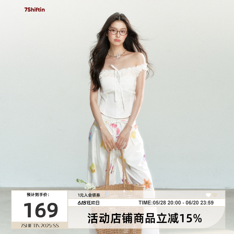 7Shiftin原创设计夏季新款白色蝴蝶结上衣设计感百搭修身显瘦T恤