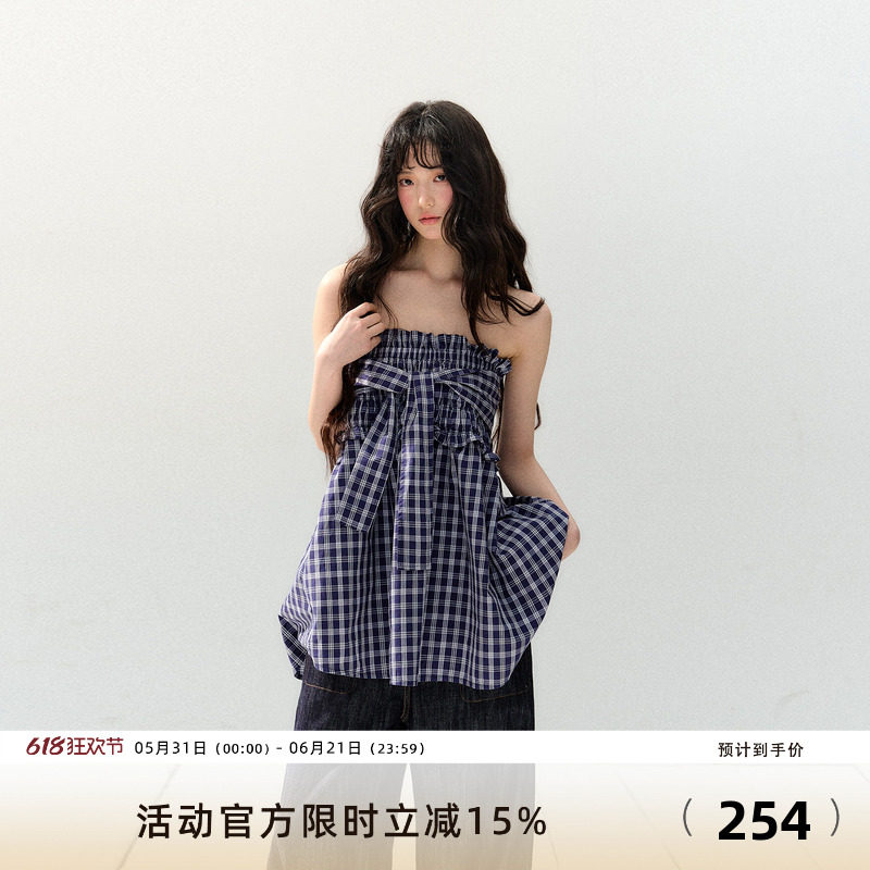 7Shiftin 原创设计春夏新款设计感格纹抹胸背心休闲显瘦半身裙女