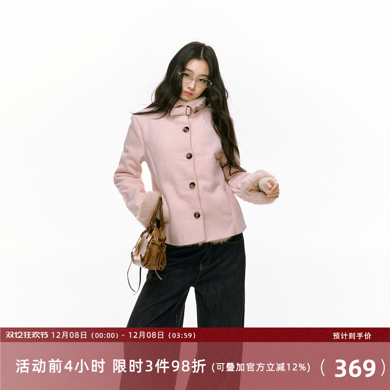 7Shiftin 原创设计秋冬新款双色修身毛绒外衣保暖皮毛一体外套女