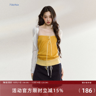 7Shiftin原创设计秋季 三色辣妹抹胸背心外穿无肩带内搭上衣女 新款