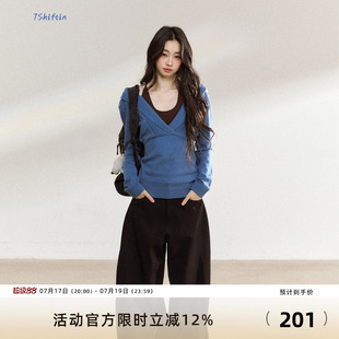 7Shiftin 原创新款设计感美式辣妹蓝色毛衣小众针织打底衫上衣女