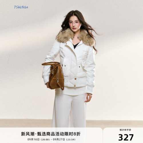 7Shiftin 原创设计秋冬款美式复古毛绒拼接白色棉服短款夹克外套