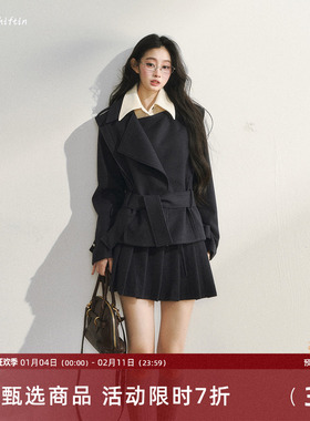 7Shiftin 原创设计学院风穿搭假两件夹棉西装棉服短裙子两件套女
