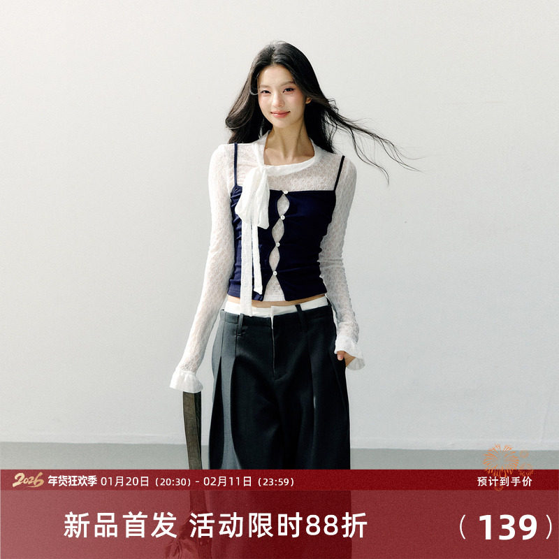 7Shiftin 原创设计辣妹网纱套装藏蓝色吊带修身背心白色蕾丝内搭,女装/女士精品,时尚套装,淘宝优惠券,粉丝福利购,淘宝优惠卷