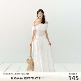 7Shiftin 搭配宽松显瘦长裙两件套 原创设计春夏新款 白色丝带短袖