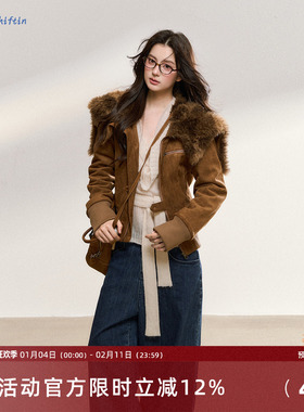 7Shiftin 原创秋冬款美拉德毛领拼接麂皮绒外套修身短款夹克外衣
