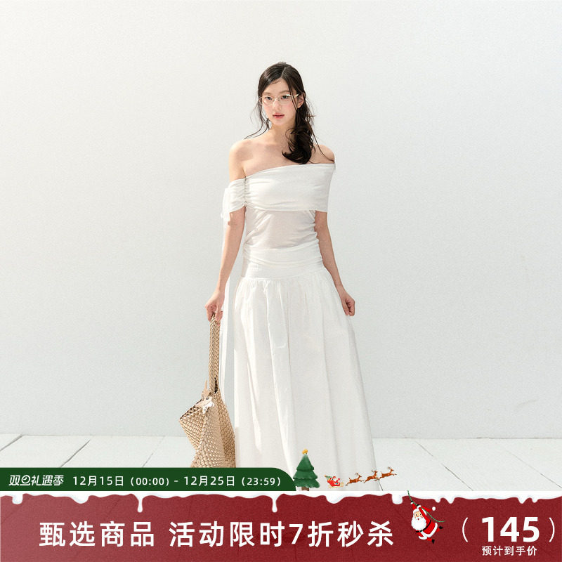 7Shiftin 原创设计春夏新款白色丝带短袖搭配宽松显瘦长裙两件套