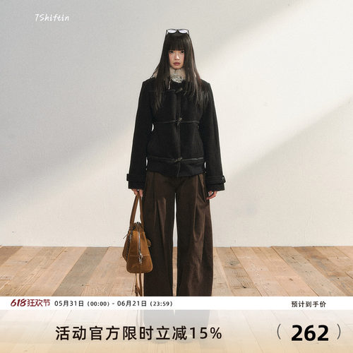 7Shiftin原创设计垂坠感宽松棕色休闲裤秋冬新款高腰百搭直筒长裤