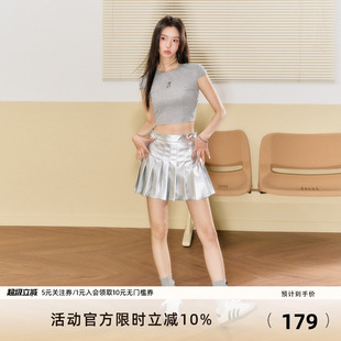 新款 高腰a字裙 原创设计高级感银色百褶裙辣妹风短裙夏季 7Shiftin