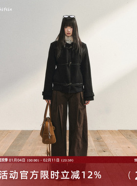 7Shiftin原创设计垂坠感宽松棕色休闲裤秋冬新款高腰百搭直筒长裤