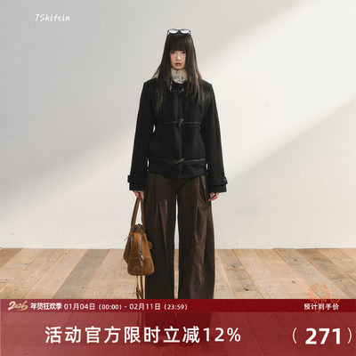 7Shiftin原创设计垂坠感宽松棕色休闲裤秋冬新款高腰百搭直筒长裤