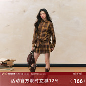 7Shiftin 女 显瘦上衣百褶短裙套装 原创设计秋冬新款 黄色格纹收袖