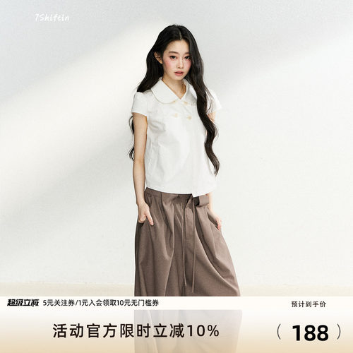 7Shiftin 原创设计夏季新款棉质衬衫翻领双排扣短袖休闲宽松上衣