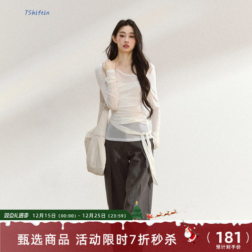 7Shiftin 原创设计秋季新款不规则长袖薄款罩衫女宽松显瘦T恤上衣