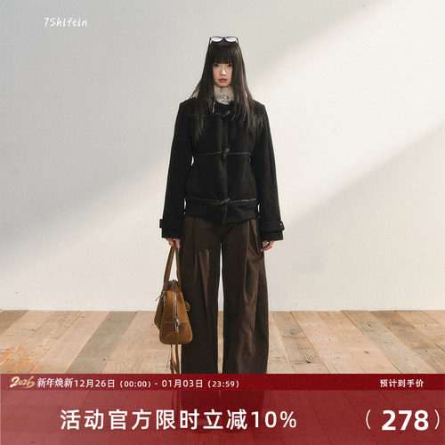 7Shiftin原创设计垂坠感宽松棕色休闲裤秋冬新款高腰百搭直筒长裤