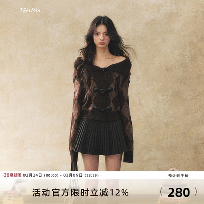 7Shiftin 原创复古百搭双色牛角扣毛衣冬季设计感气质针织衫上衣