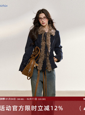 7Shiftin 原创秋冬款辣妹气质高级感修身短外套复古毛领夹克上衣