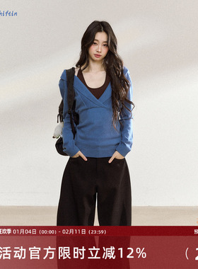 7Shiftin 原创新款设计感美式辣妹蓝色毛衣小众针织打底衫上衣女