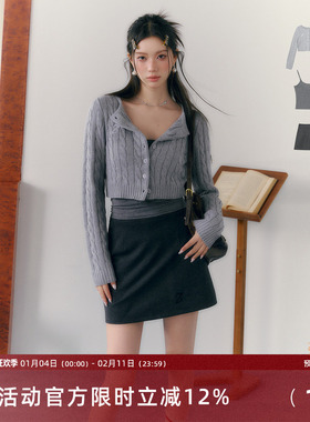 7Shiftin 原创设计学院风针织衫条纹衬衫百搭短裙短款灰色毛衣