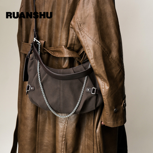 RUANSHU 可颂牛角包月牙包腋下包高级感包包流浪包斜挎单肩褶皱包