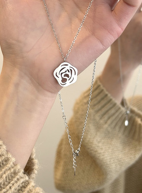 冷淡风白色滴油玫瑰花项链小众