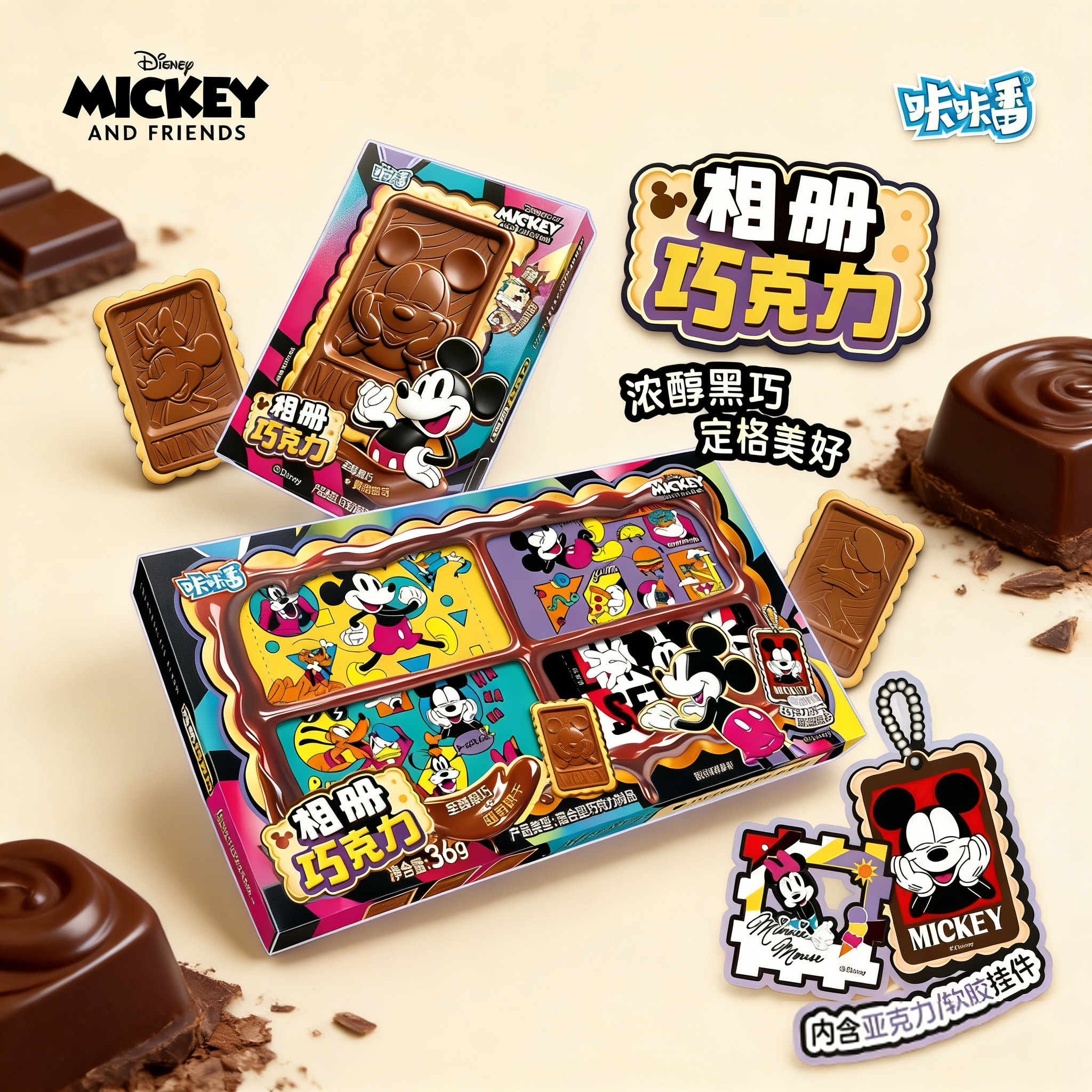 咔咔番迪士尼相册巧克力黑巧曲奇饼干赠动漫饼干拼图挂件食玩零食
