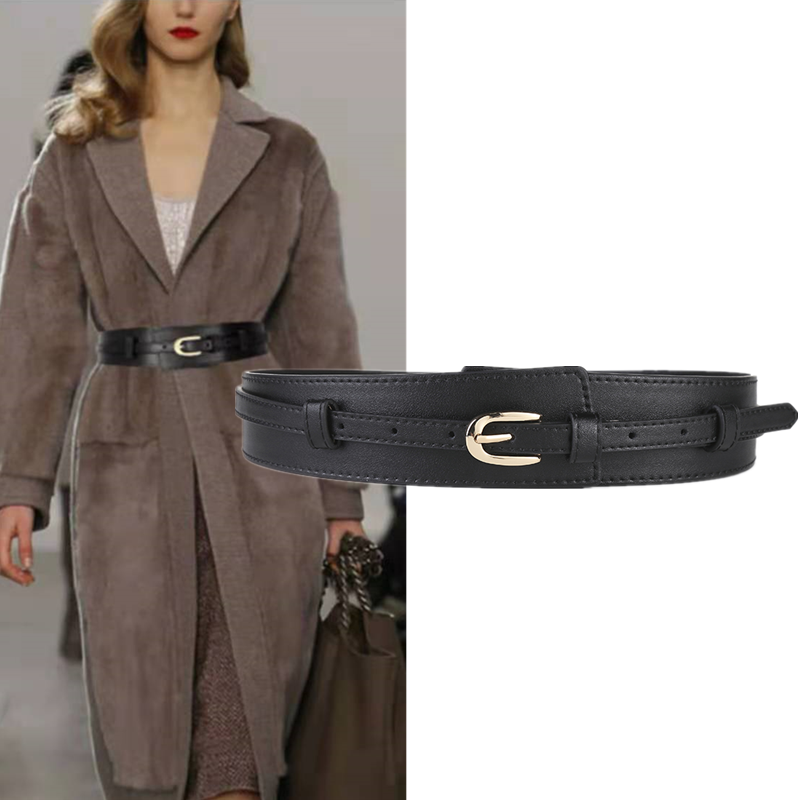 百搭大衣时尚装饰女式黑皮带腰封