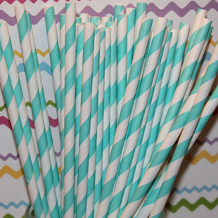 T3252 浅绿色条纹 出口环保彩色纸质饮料吸管 婚礼宴会派对纸吸管