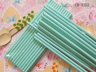 创意 奶茶纸吸管 party用品 卡哇伊 CH3252{蓝绿色波纹} 外贸吸管