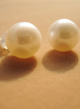 白色正圆无暇G18K金天然淡水珍珠耳钉环媲美日本akoya天女海水珠
