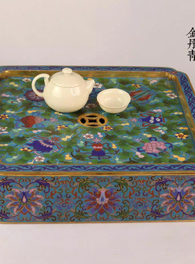 手工 紫铜胎 景泰蓝掐丝珐琅方形茶海茶盘储水式茶座茶台功夫茶具