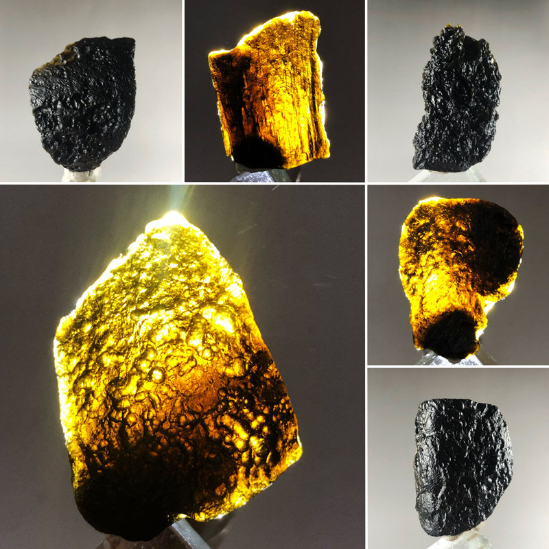 透光黑玻璃陨石天然原石茶绿色雷公墨奇石手把玩件月球石地质标本