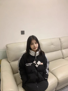 小个子羽绒棉服女冬季新款美式条纹旗帜棉衣oversize情侣加厚外套