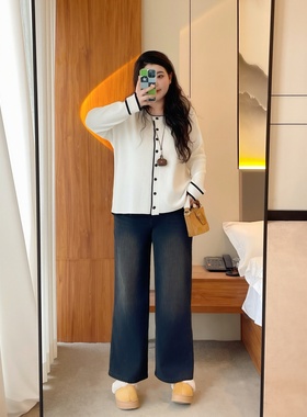 梵朵大码女装15150秋冬宽松显瘦遮肉加绒百搭牛仔裤微喇阔腿裤潮